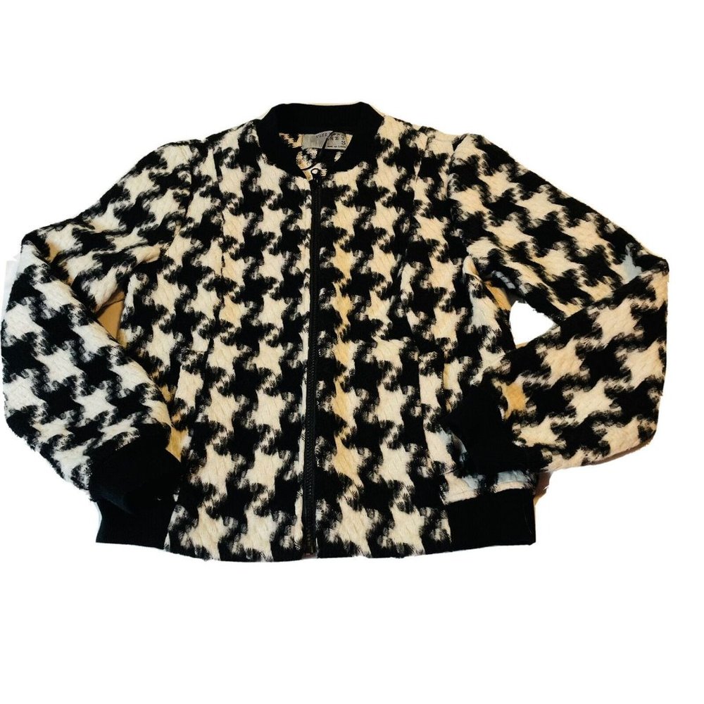 Ruff Hewn Houndstooth Zip Up Black and White Bomber Jacket Women Small
